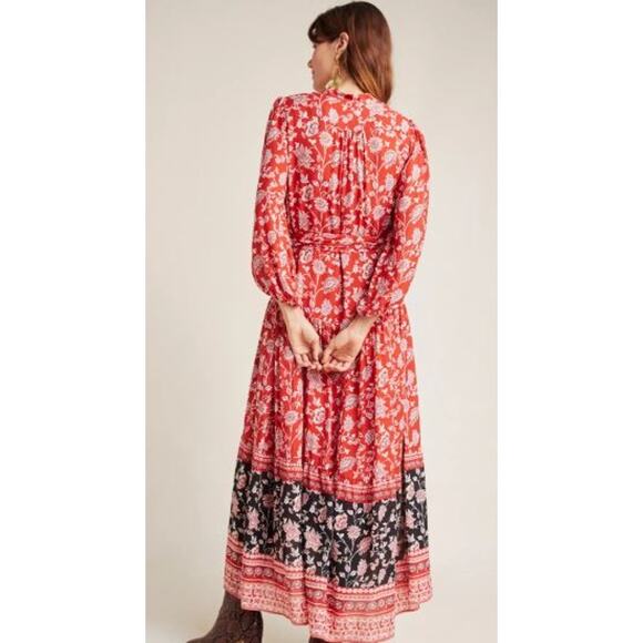 Anthro Mauve Melina Maxi Dress Women Small Red Floral Print Prairie Cottage Core - Picture 2 of 10